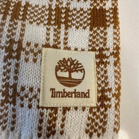 NWT Timberland Brown and Cream Plaid Scarf - Picture 2 of 4